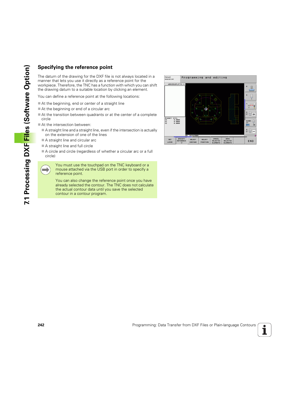 Specifying the reference point, 1 pr ocessing dxf files (sof tw ar e o ption) | HEIDENHAIN iTNC 530 (606 42x-02) ISO programming User Manual | Page 242 / 648