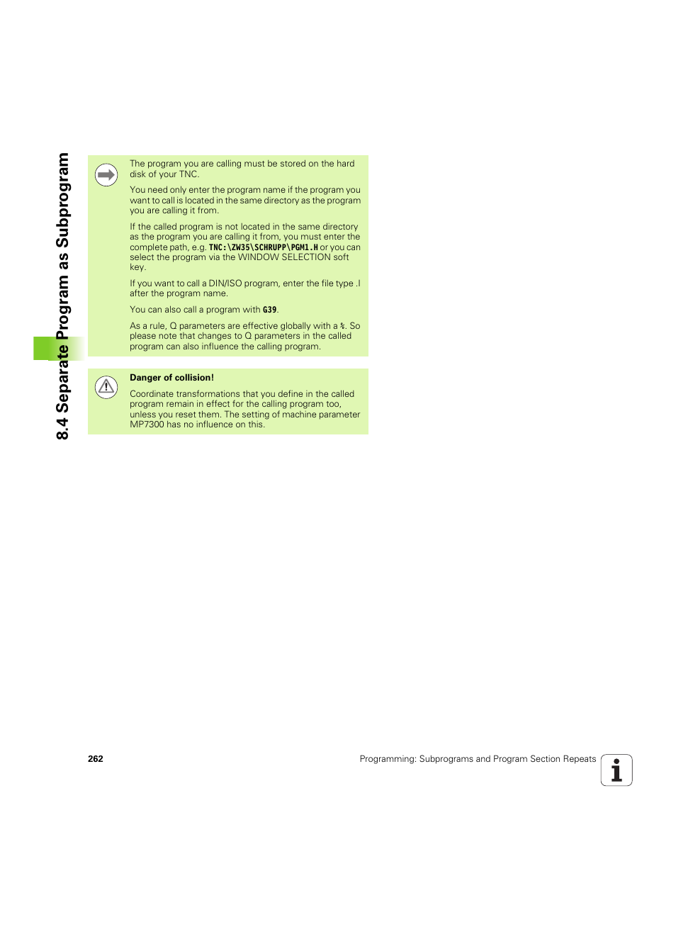 4 separ a te pr ogr am as subpr ogr am | HEIDENHAIN iTNC 530 (606 42x-02) ISO programming User Manual | Page 262 / 648