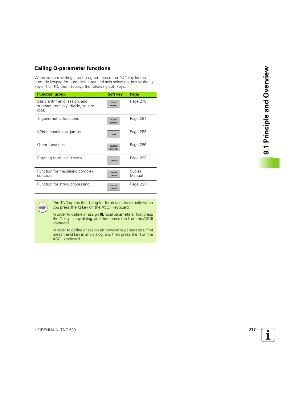 Calling q-parameter functions, 1 pr inciple and ov erview | HEIDENHAIN iTNC 530 (606 42x-02) ISO programming User Manual | Page 277 / 648