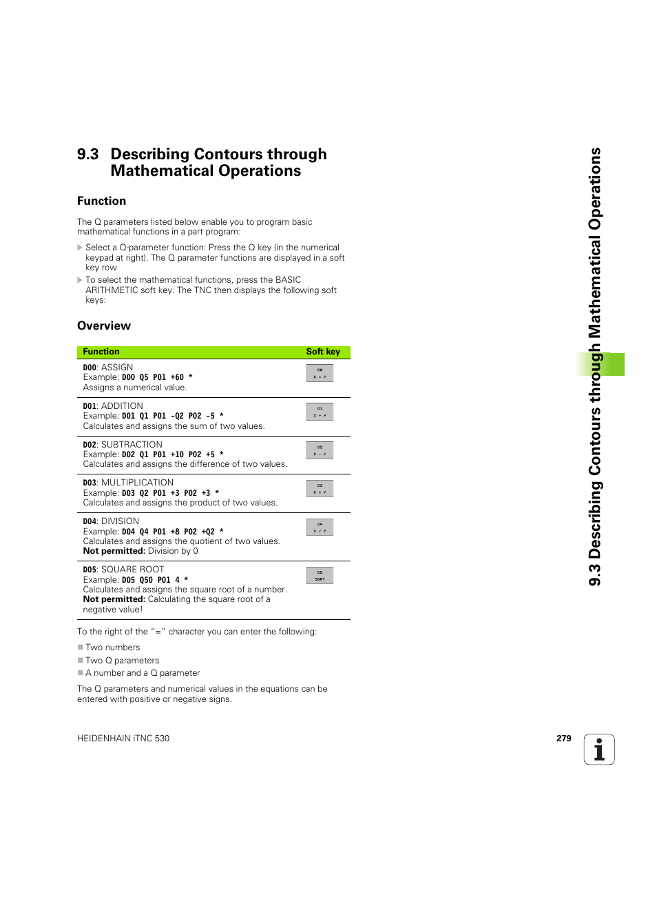 Function, Overview | HEIDENHAIN iTNC 530 (606 42x-02) ISO programming User Manual | Page 279 / 648