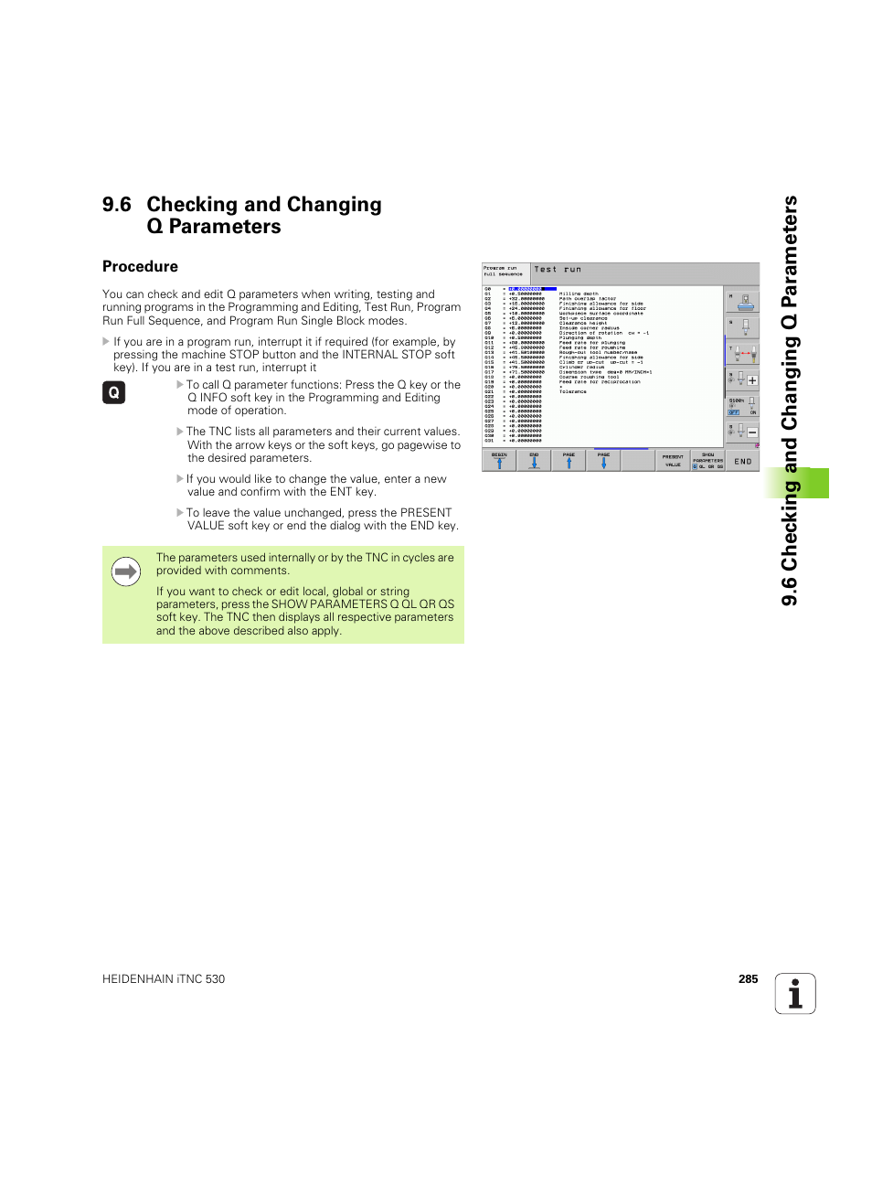 6 checking and changing q parameters, Procedure | HEIDENHAIN iTNC 530 (606 42x-02) ISO programming User Manual | Page 285 / 648