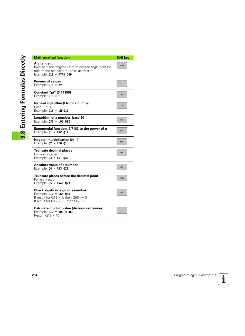 8 ent er ing f o rm ulas dir e ctly | HEIDENHAIN iTNC 530 (606 42x-02) ISO programming User Manual | Page 294 / 648