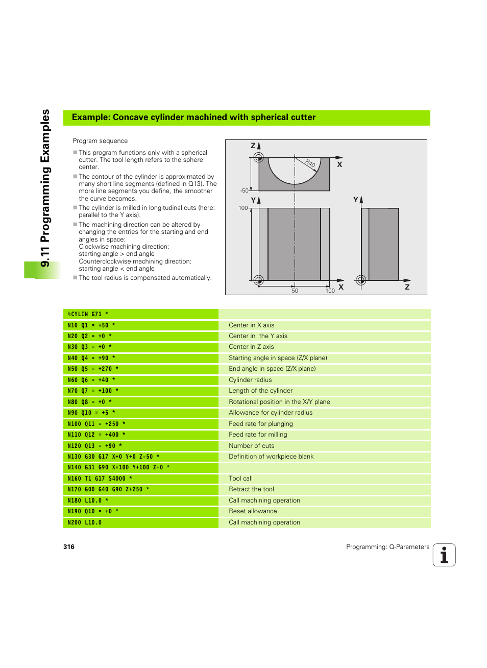 1 1 pr ogr amming examples | HEIDENHAIN iTNC 530 (606 42x-02) ISO programming User Manual | Page 316 / 648