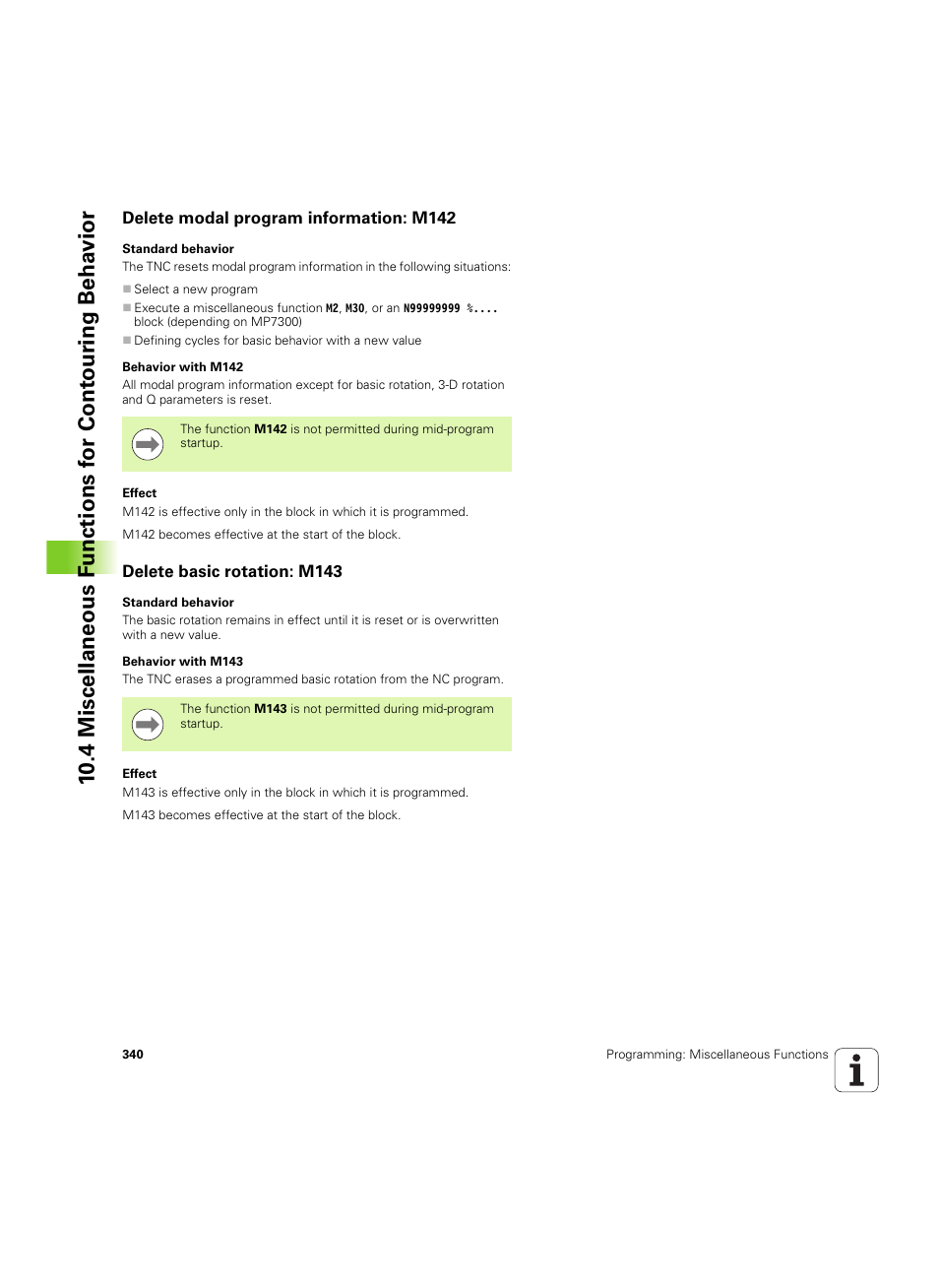 Delete modal program information: m142, Delete basic rotation: m143 | HEIDENHAIN iTNC 530 (606 42x-02) ISO programming User Manual | Page 340 / 648