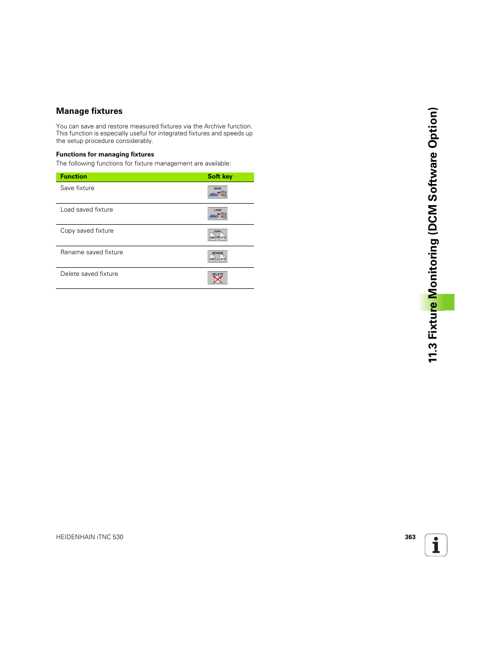 Manage fixtures, 3 fixt ur e monit o ri ng (dcm sof tw a re option) | HEIDENHAIN iTNC 530 (606 42x-02) ISO programming User Manual | Page 363 / 648