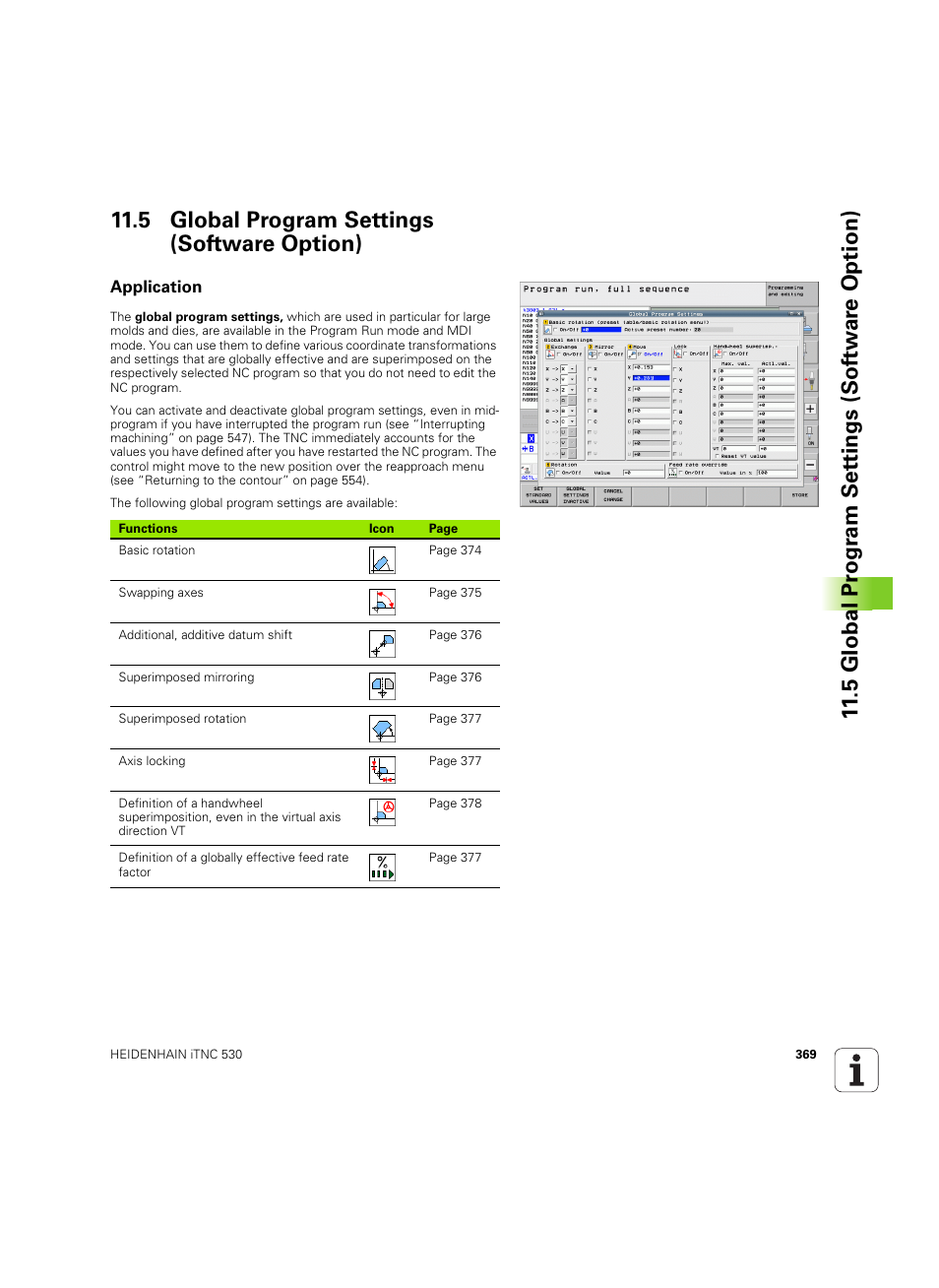 5 global program settings (software option), Application | HEIDENHAIN iTNC 530 (606 42x-02) ISO programming User Manual | Page 369 / 648