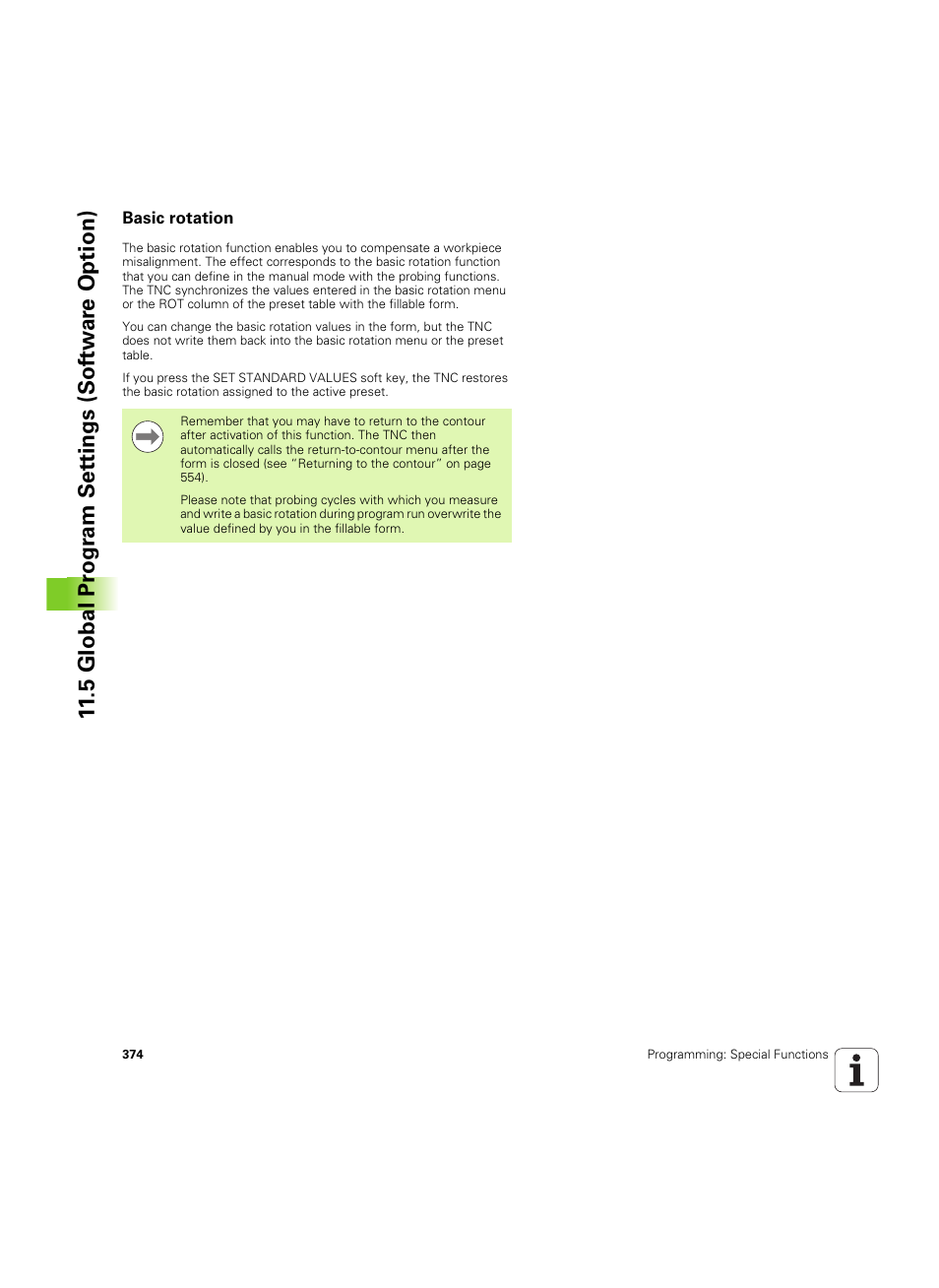 Basic rotation, 5 global pr ogr a m set tings (sof tw ar e option) | HEIDENHAIN iTNC 530 (606 42x-02) ISO programming User Manual | Page 374 / 648