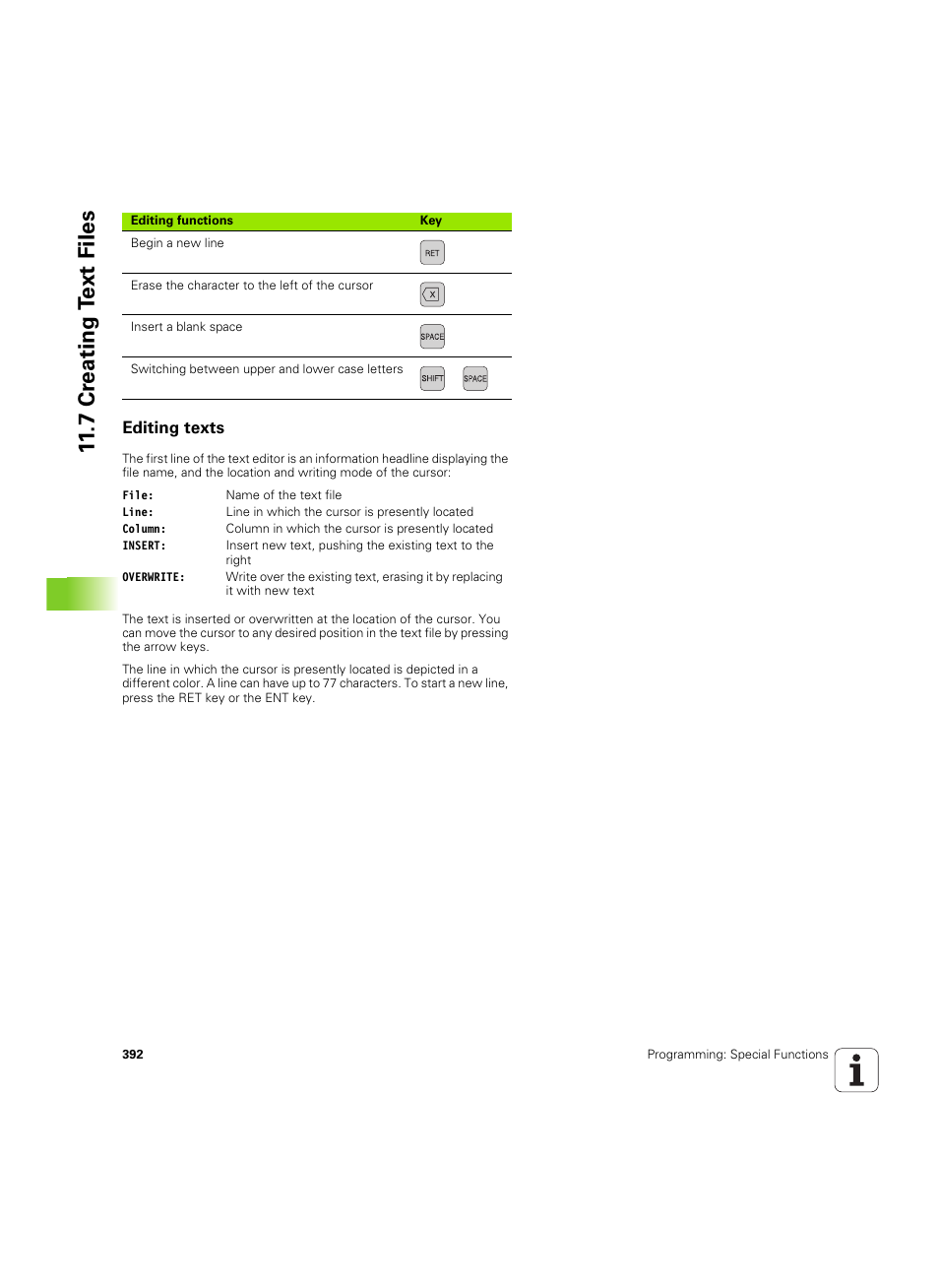 Editing texts, 7 cr eating t ext files | HEIDENHAIN iTNC 530 (606 42x-02) ISO programming User Manual | Page 392 / 648