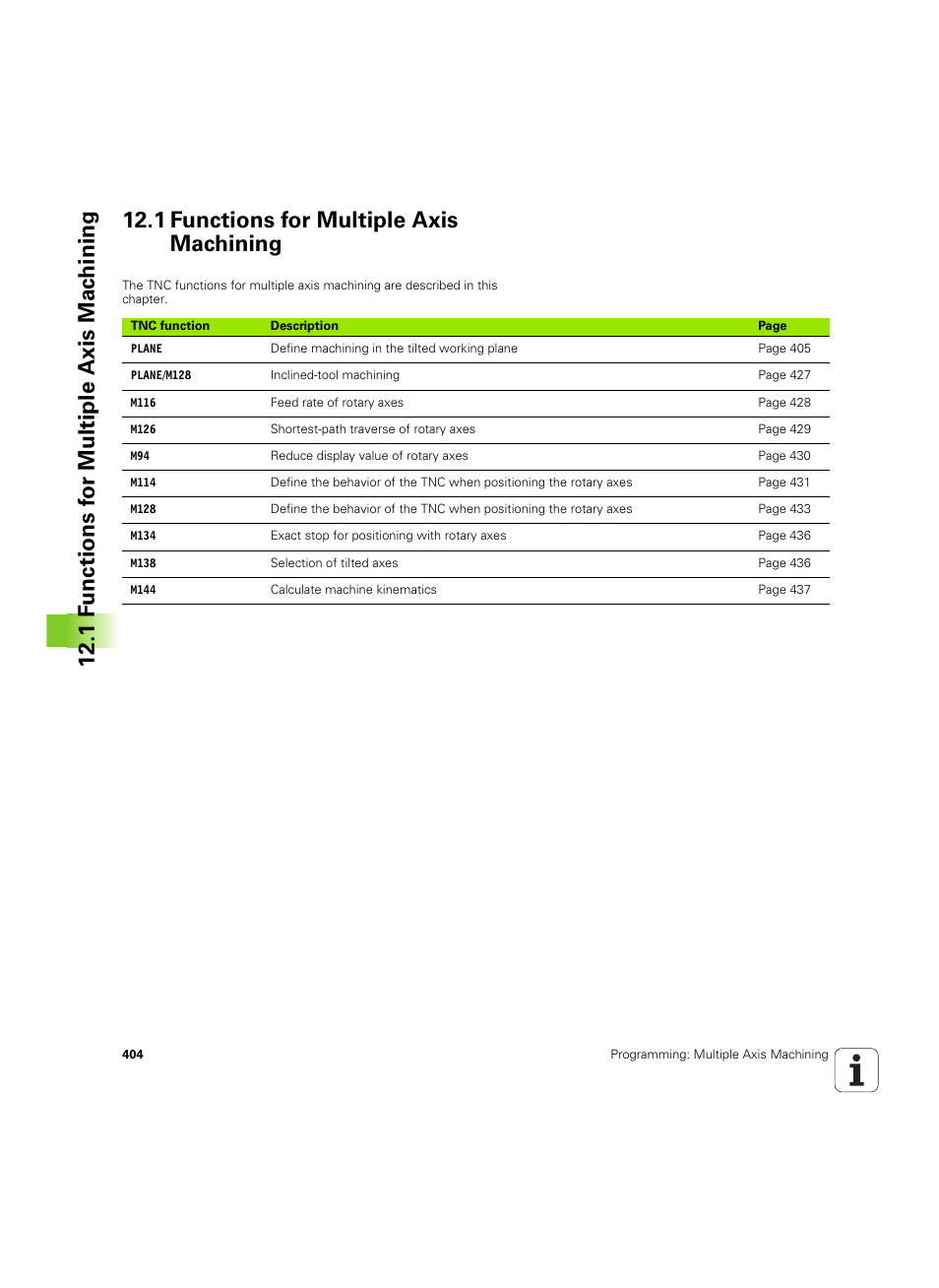 1 functions for multiple axis machining | HEIDENHAIN iTNC 530 (606 42x-02) ISO programming User Manual | Page 404 / 648