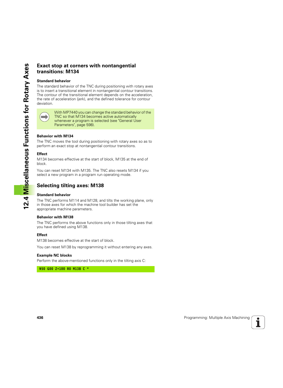 Selecting tilting axes: m138 | HEIDENHAIN iTNC 530 (606 42x-02) ISO programming User Manual | Page 436 / 648