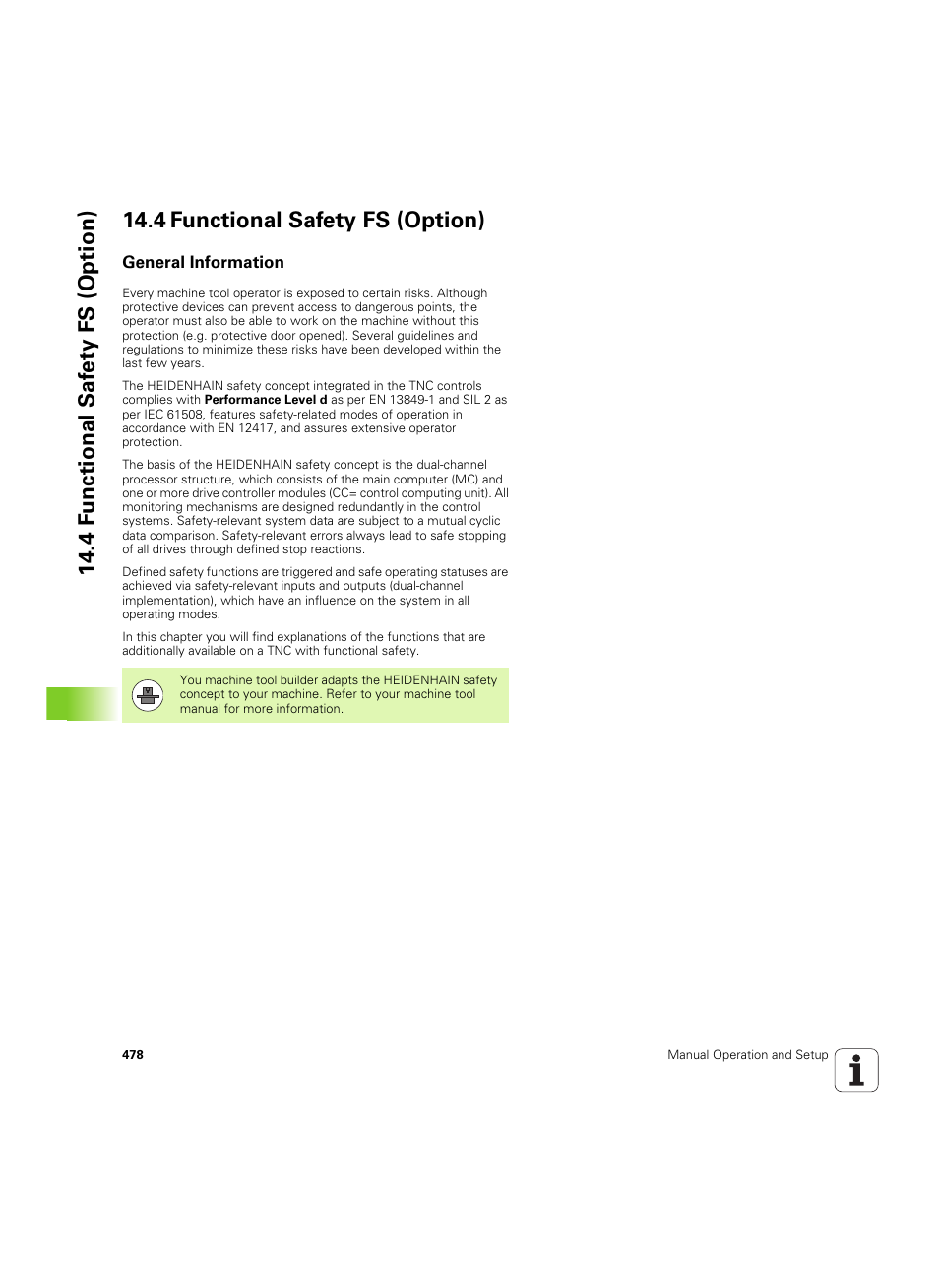 4 functional safety fs (option), General information | HEIDENHAIN iTNC 530 (606 42x-02) ISO programming User Manual | Page 478 / 648