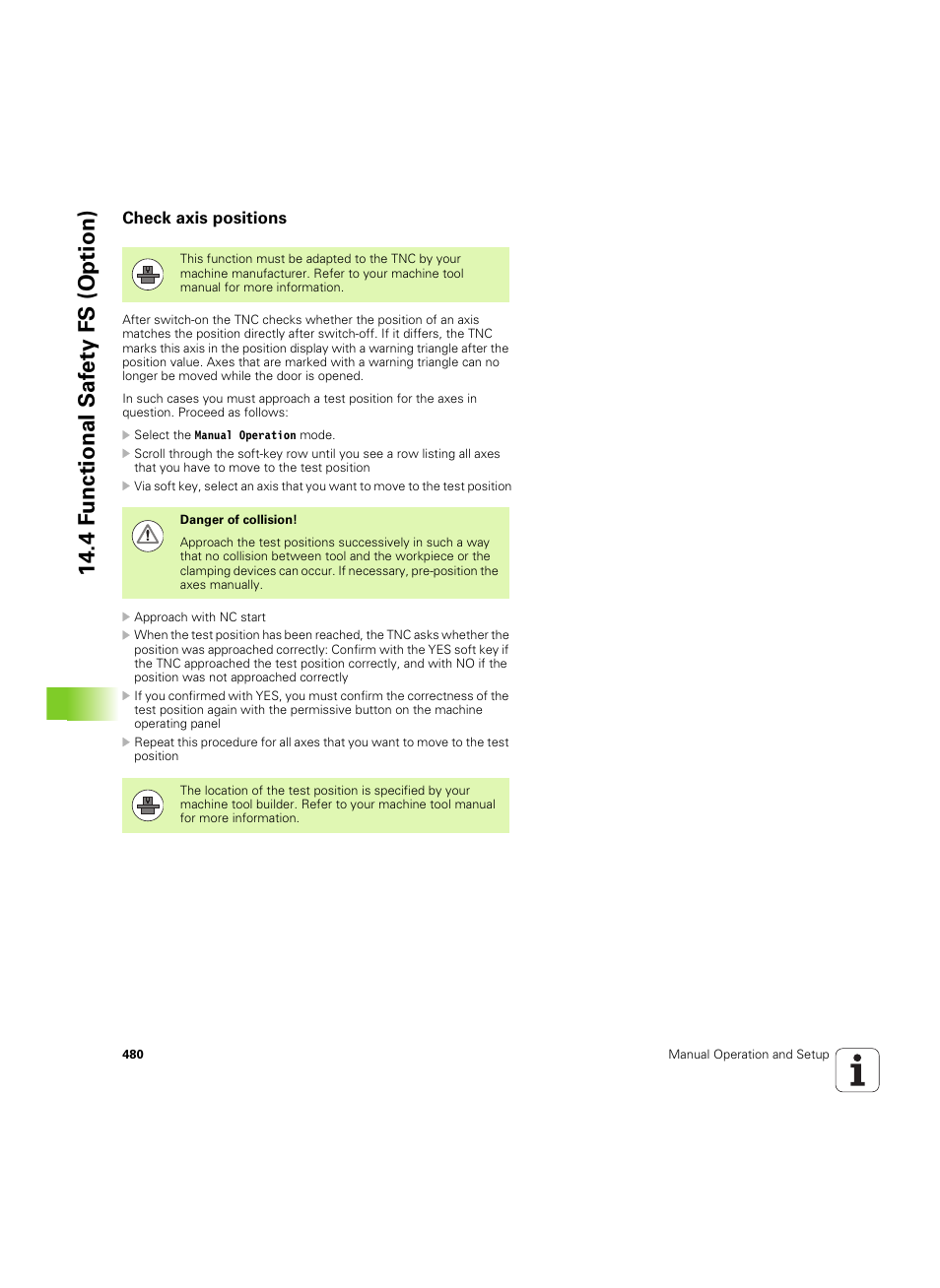 Check axis positions, 4 f u nctional saf e ty fs (option) | HEIDENHAIN iTNC 530 (606 42x-02) ISO programming User Manual | Page 480 / 648