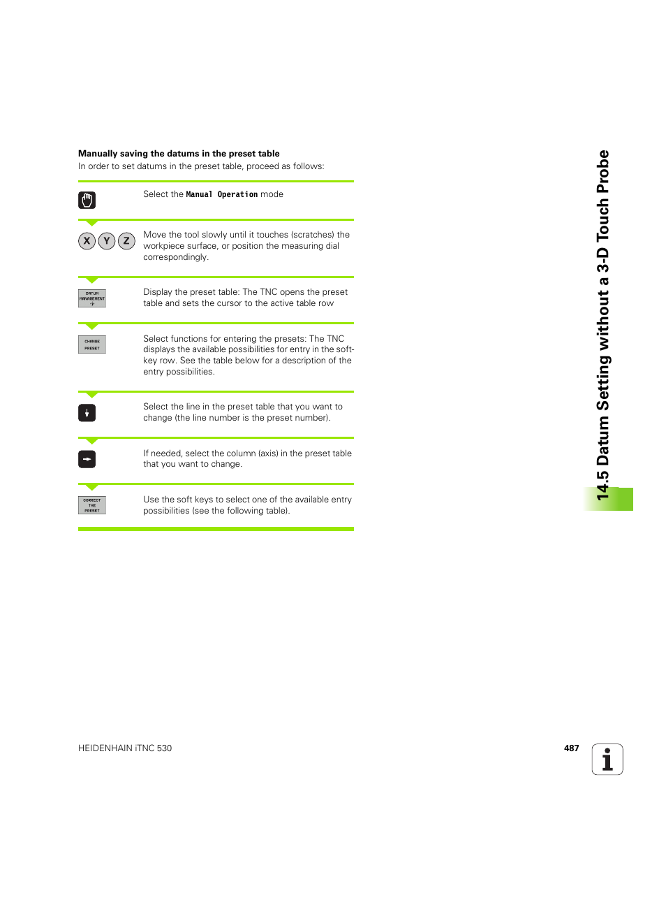 5 d a tu m set ting without a 3-d t ouc h pr obe | HEIDENHAIN iTNC 530 (606 42x-02) ISO programming User Manual | Page 487 / 648