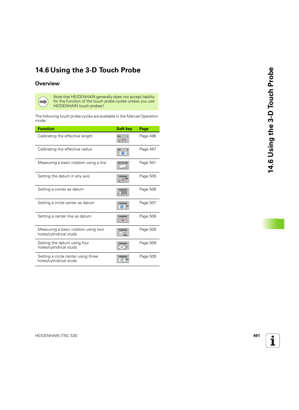 6 using the 3-d touch probe, Overview | HEIDENHAIN iTNC 530 (606 42x-02) ISO programming User Manual | Page 491 / 648