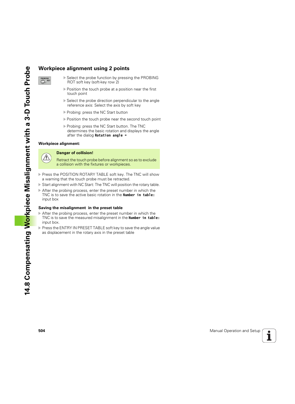 Workpiece alignment using 2 points | HEIDENHAIN iTNC 530 (606 42x-02) ISO programming User Manual | Page 504 / 648