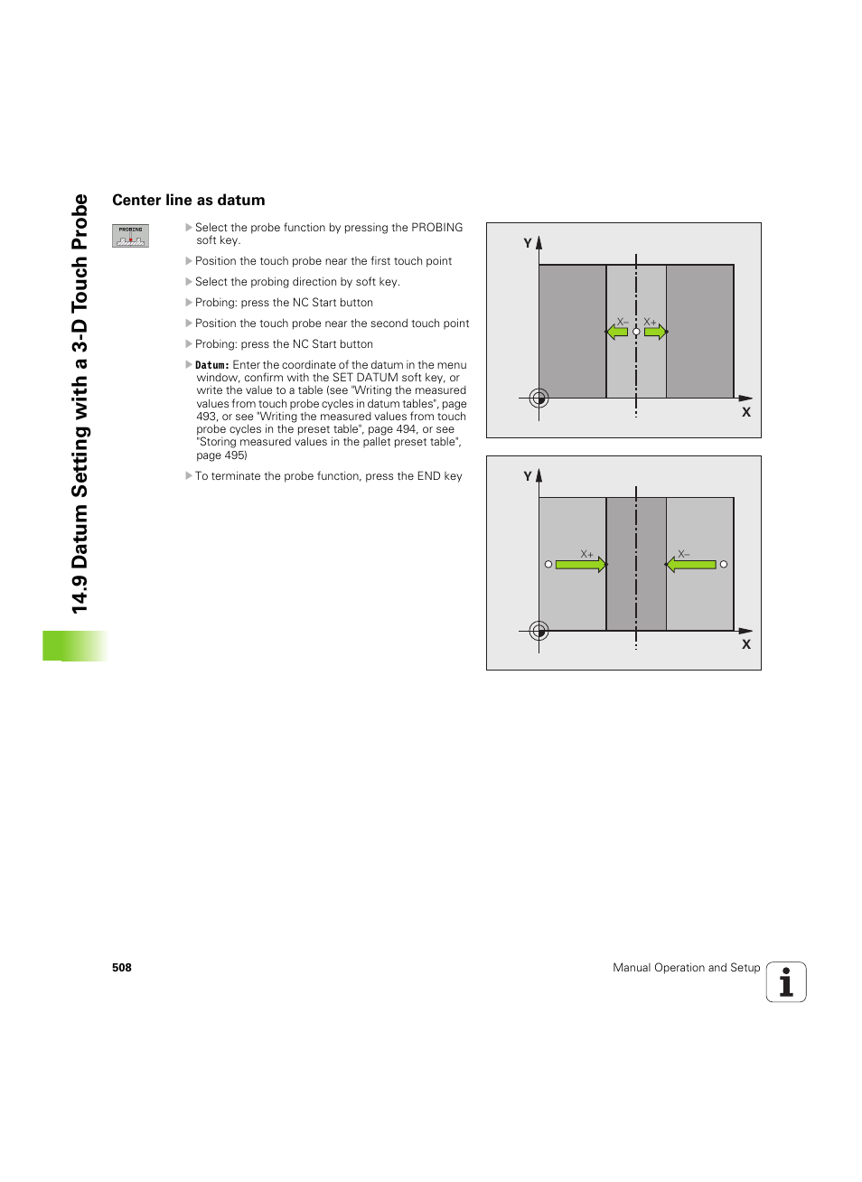 Center line as datum, 9 d a tu m set ting with a 3-d t o uc h pr obe | HEIDENHAIN iTNC 530 (606 42x-02) ISO programming User Manual | Page 508 / 648