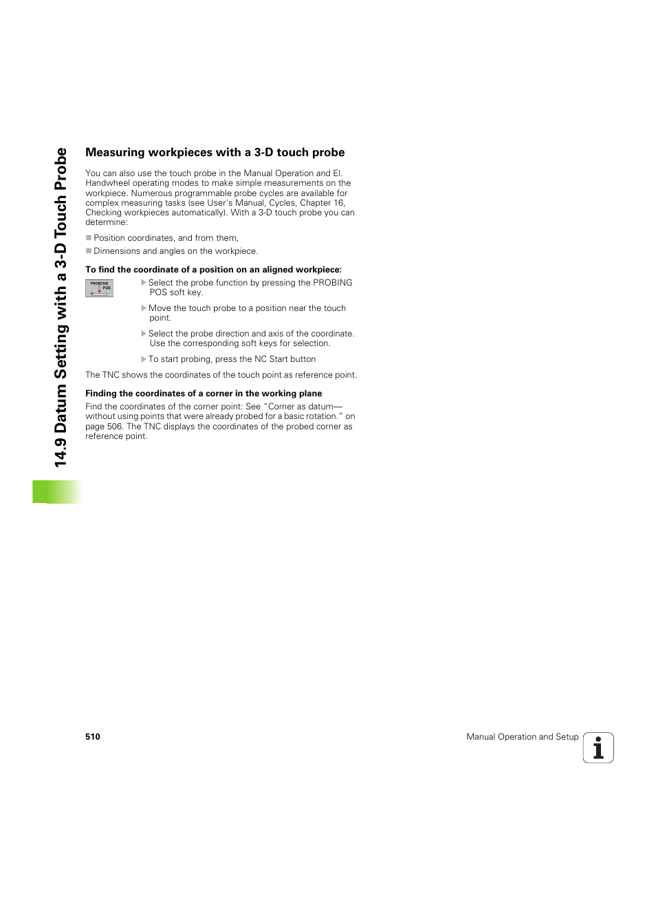 Measuring workpieces with a 3-d touch probe, 9 d a tu m set ting with a 3-d t o uc h pr obe | HEIDENHAIN iTNC 530 (606 42x-02) ISO programming User Manual | Page 510 / 648