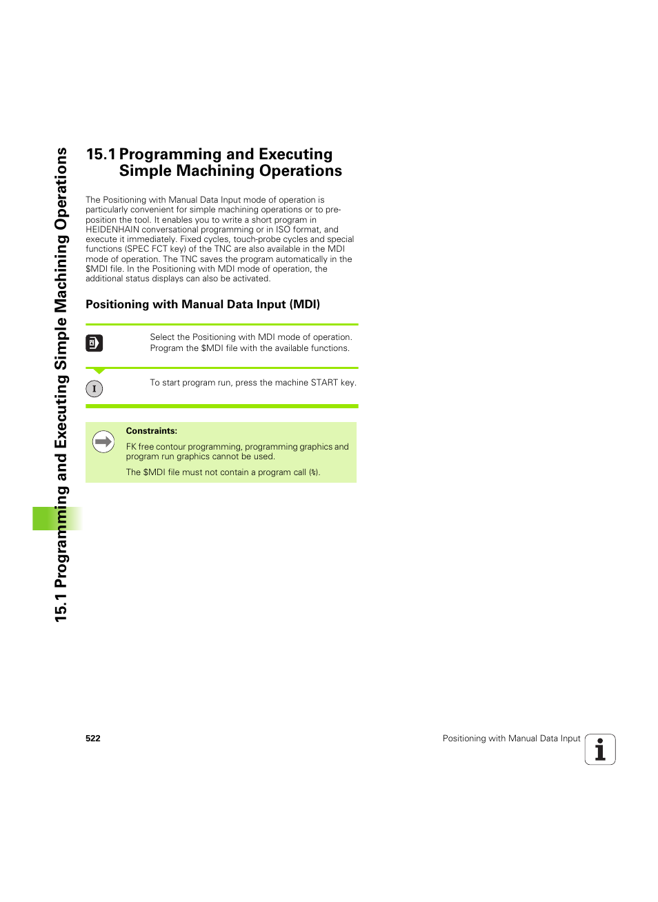 Positioning with manual data input (mdi) | HEIDENHAIN iTNC 530 (606 42x-02) ISO programming User Manual | Page 522 / 648