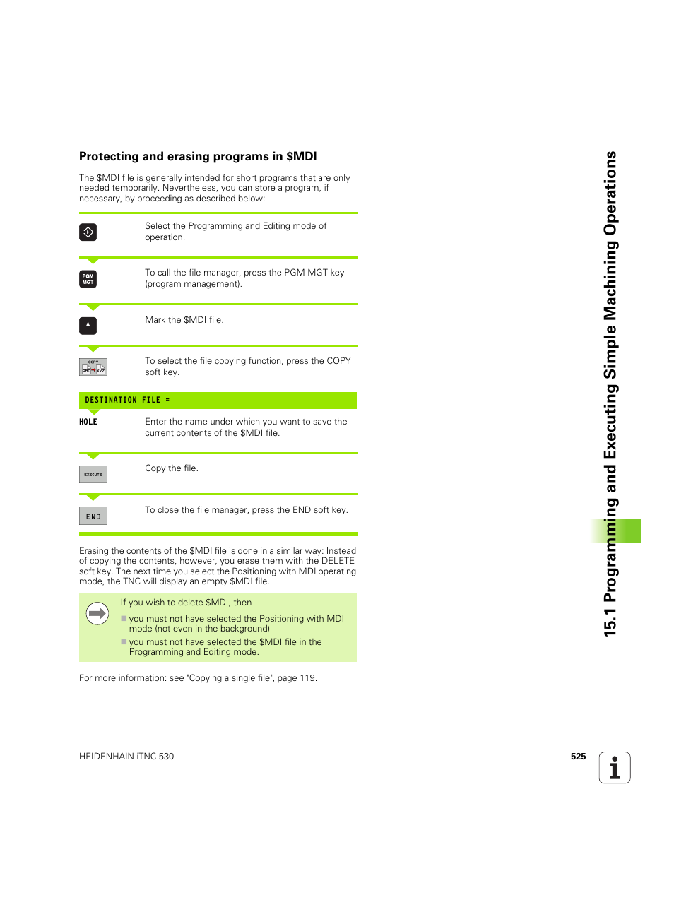 Protecting and erasing programs in $mdi | HEIDENHAIN iTNC 530 (606 42x-02) ISO programming User Manual | Page 525 / 648