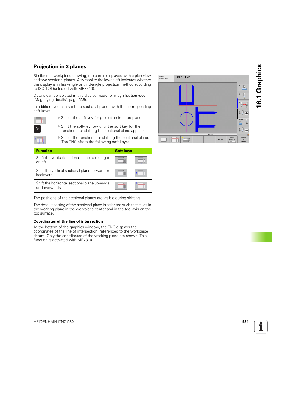 Projection in 3 planes, 1 gr aphics | HEIDENHAIN iTNC 530 (606 42x-02) ISO programming User Manual | Page 531 / 648