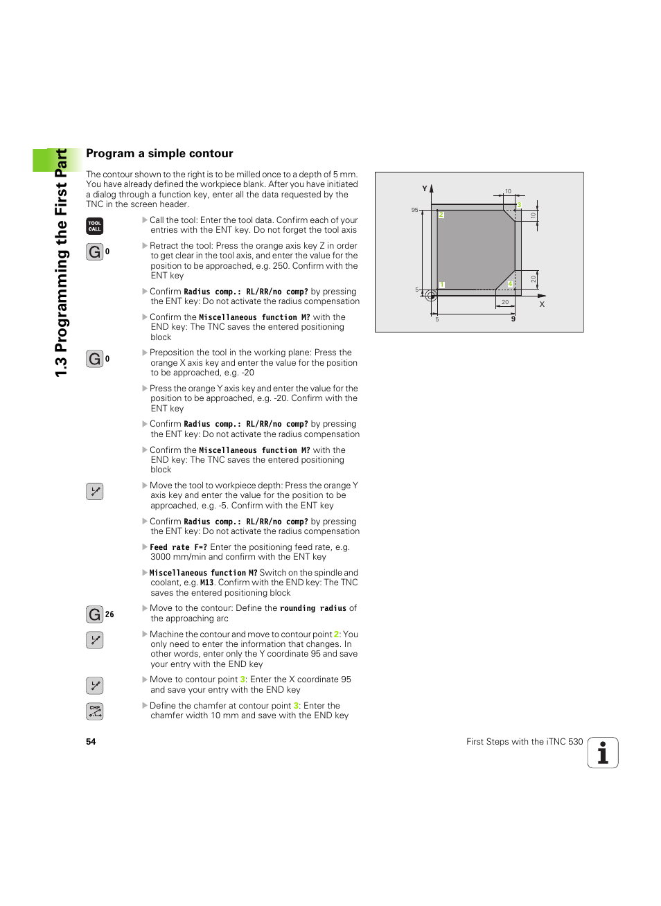 Program a simple contour, 3 pr ogr amming the first p a rt | HEIDENHAIN iTNC 530 (606 42x-02) ISO programming User Manual | Page 54 / 648