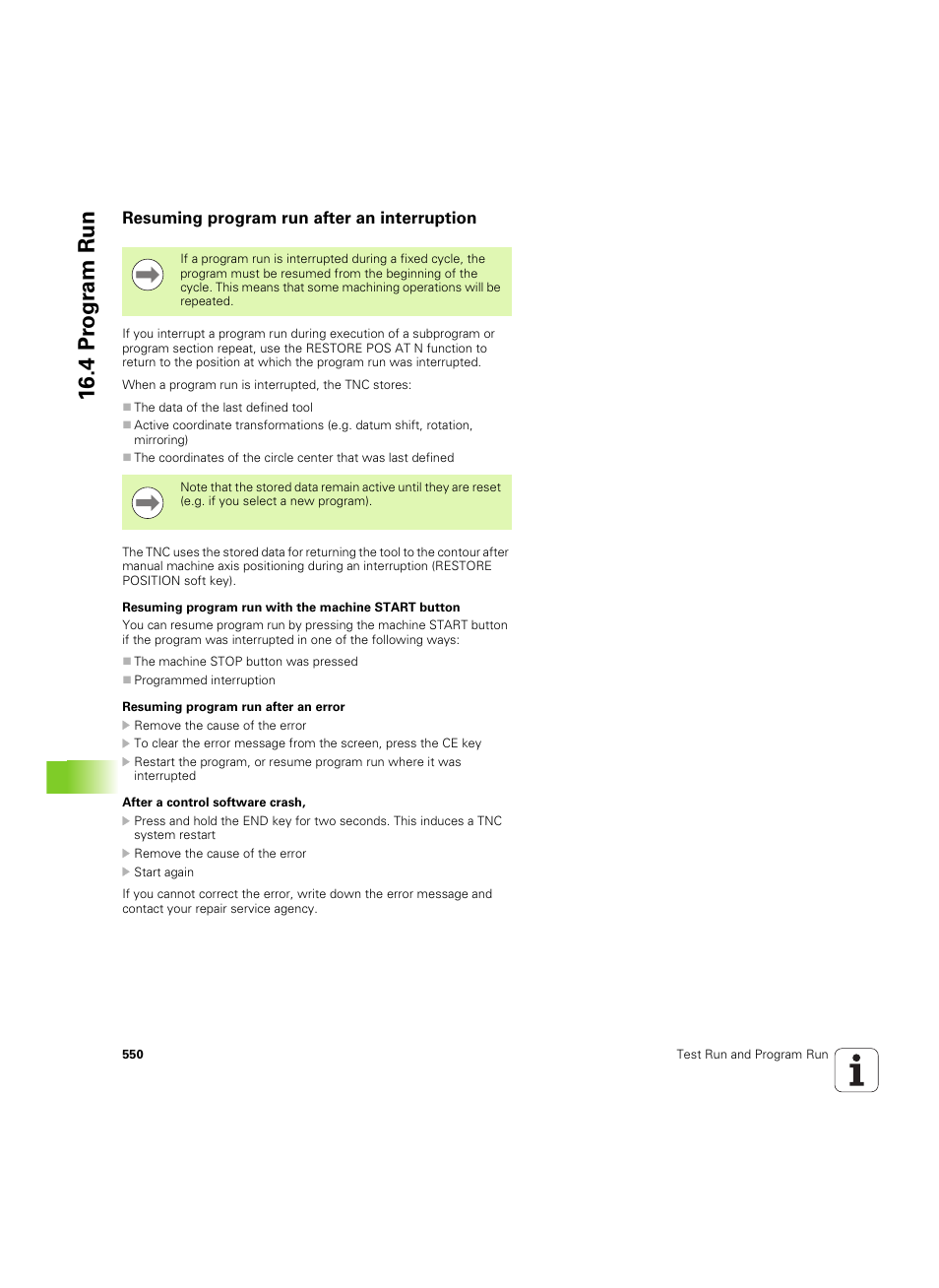 Resuming program run after an interruption, 4 pr ogr am run | HEIDENHAIN iTNC 530 (606 42x-02) ISO programming User Manual | Page 550 / 648