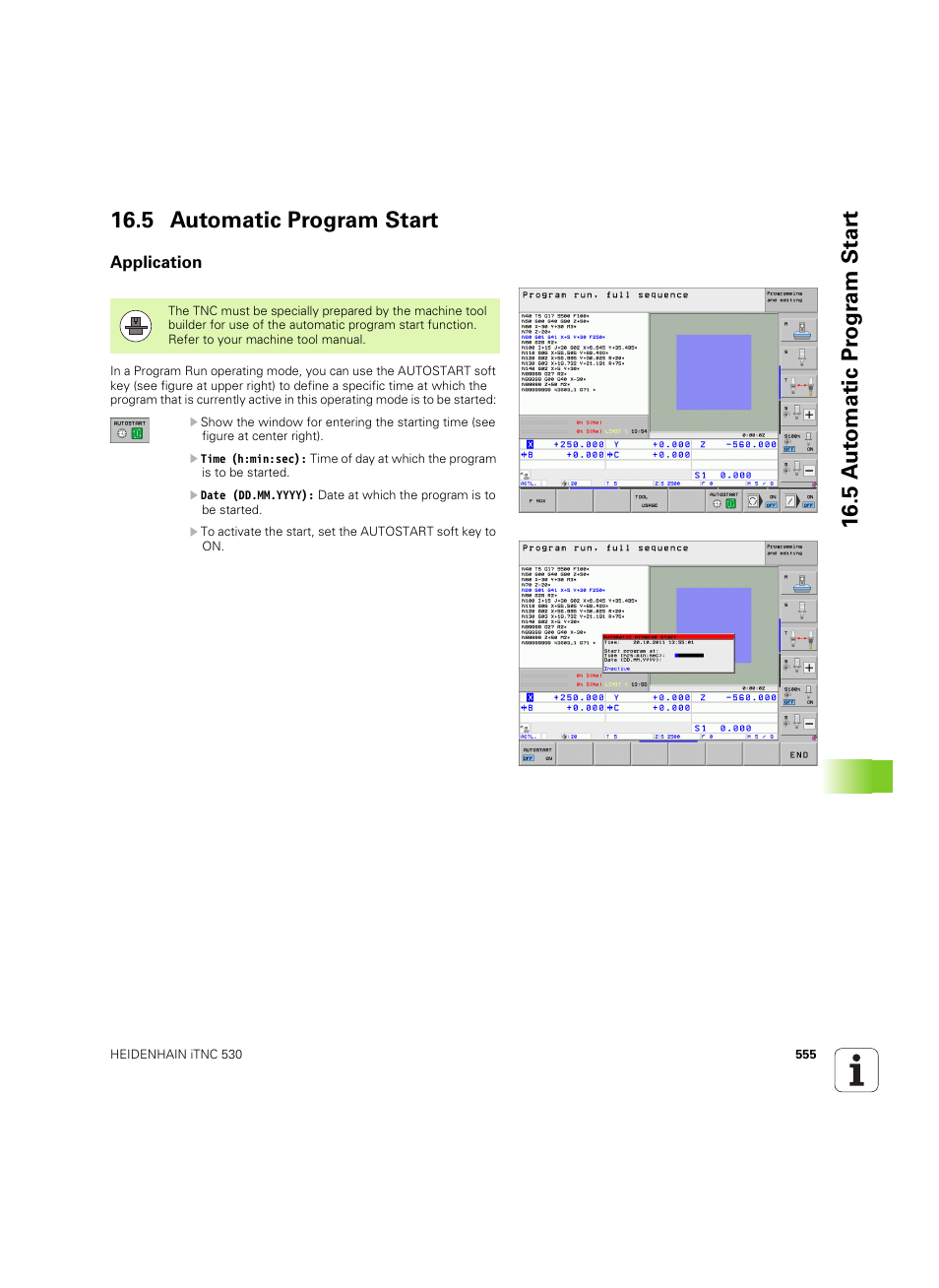 5 automatic program start, Application | HEIDENHAIN iTNC 530 (606 42x-02) ISO programming User Manual | Page 555 / 648
