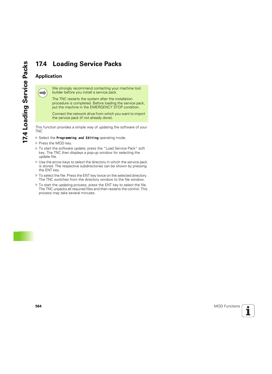 4 loading service packs, Application | HEIDENHAIN iTNC 530 (606 42x-02) ISO programming User Manual | Page 564 / 648