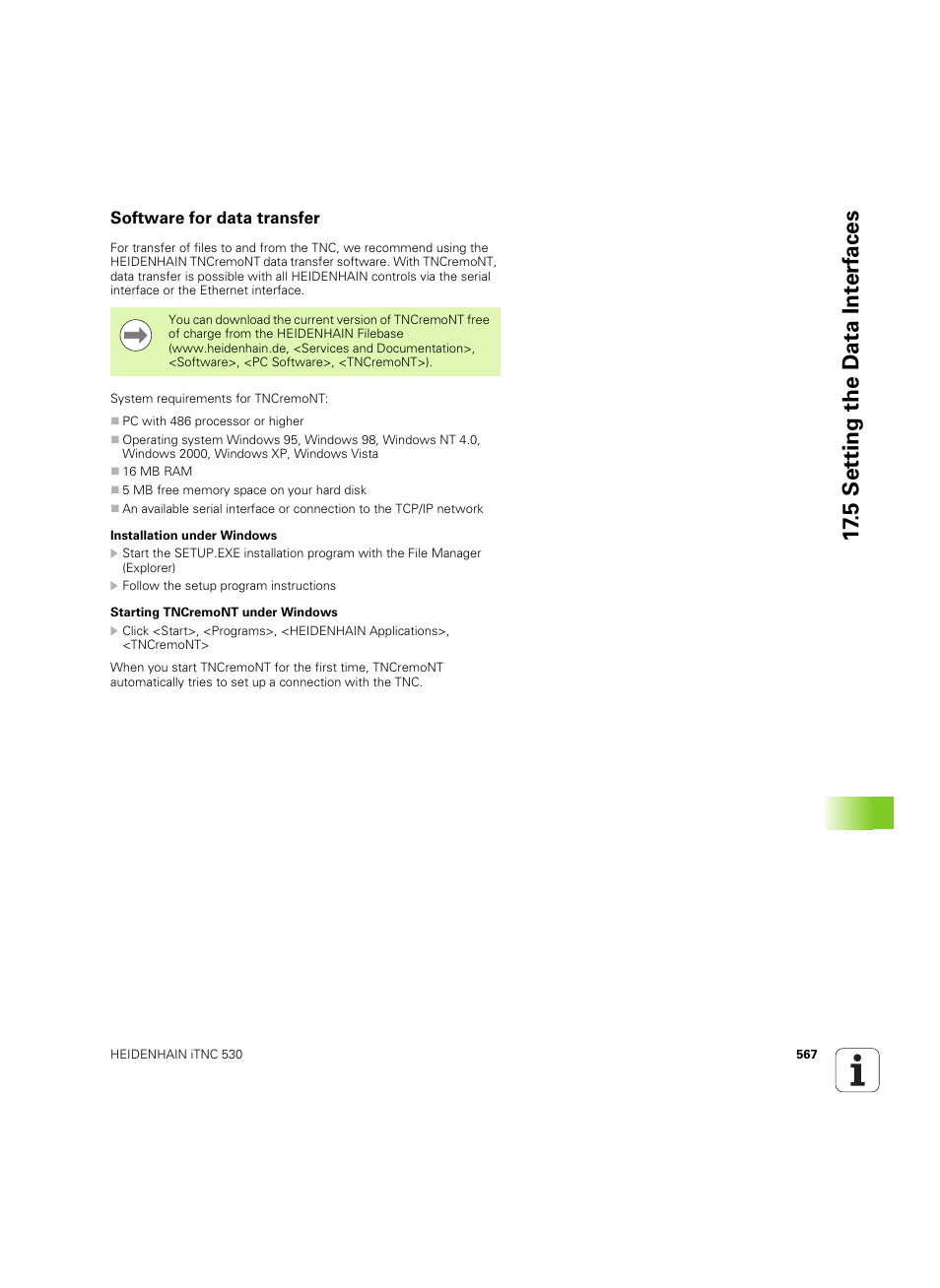 Software for data transfer, 5 set ting the d a ta int e rf aces | HEIDENHAIN iTNC 530 (606 42x-02) ISO programming User Manual | Page 567 / 648