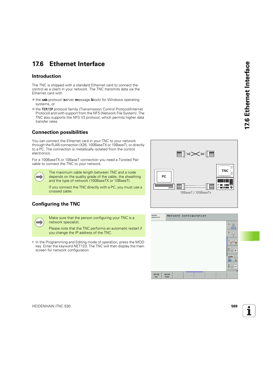 6 ethernet interface, Introduction, Connection possibilities | Configuring the tnc, 6 ether n et int e rf ace 17.6 ethernet interface | HEIDENHAIN iTNC 530 (606 42x-02) ISO programming User Manual | Page 569 / 648