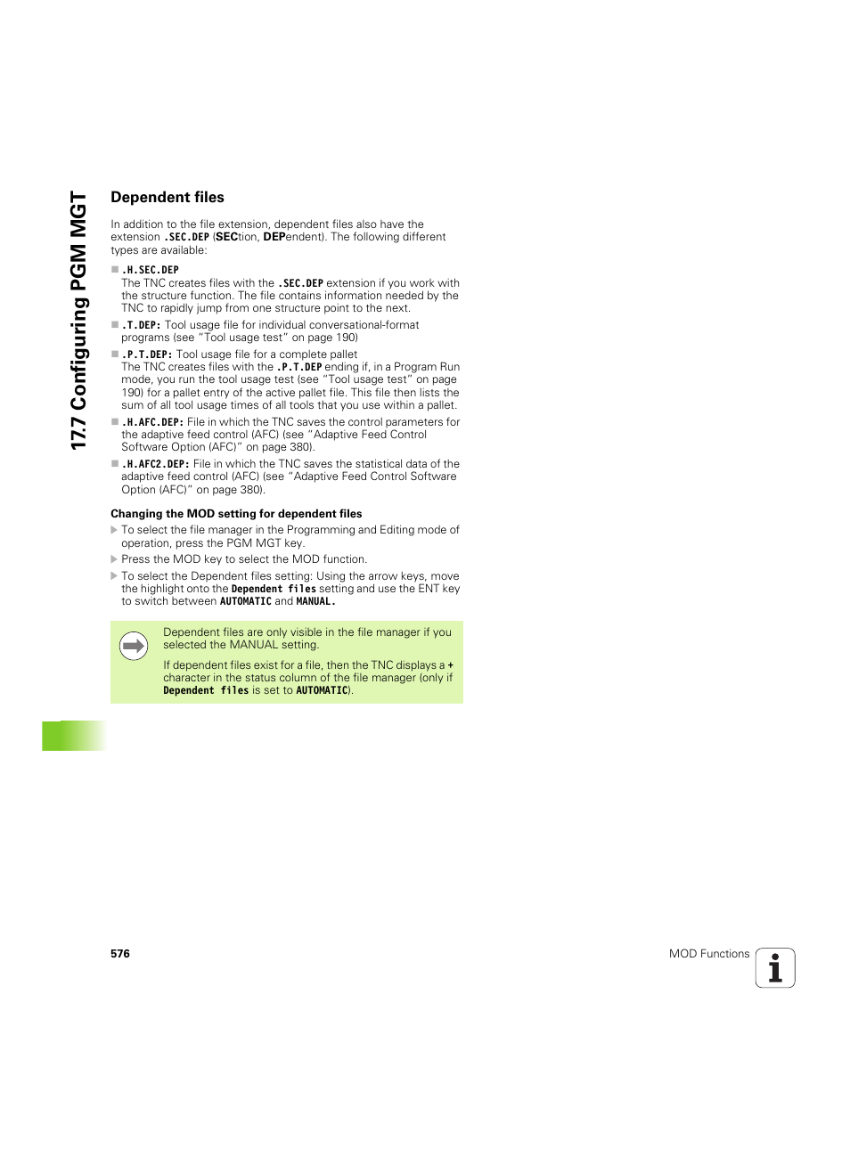 Dependent files, 7 configur ing pgm mgt | HEIDENHAIN iTNC 530 (606 42x-02) ISO programming User Manual | Page 576 / 648