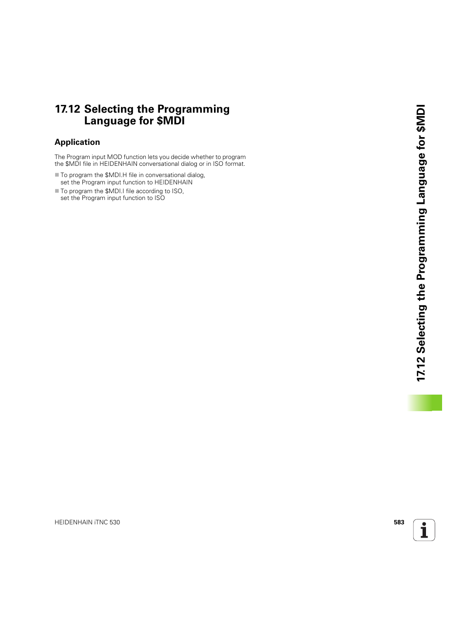 12 selecting the programming language for $mdi, Application | HEIDENHAIN iTNC 530 (606 42x-02) ISO programming User Manual | Page 583 / 648