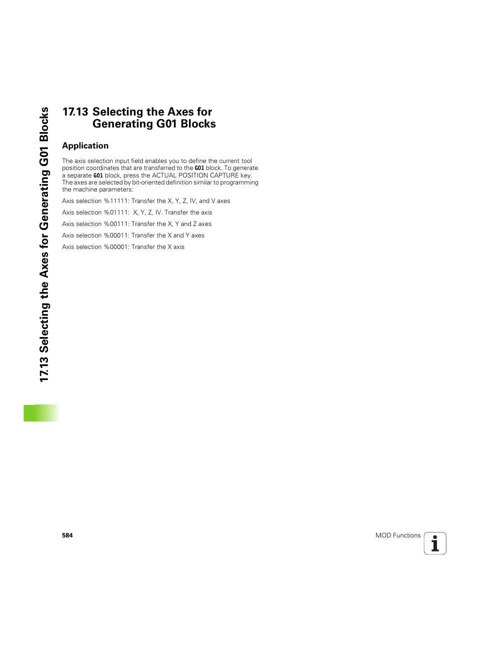 13 selecting the axes for generating g01 blocks, Application | HEIDENHAIN iTNC 530 (606 42x-02) ISO programming User Manual | Page 584 / 648