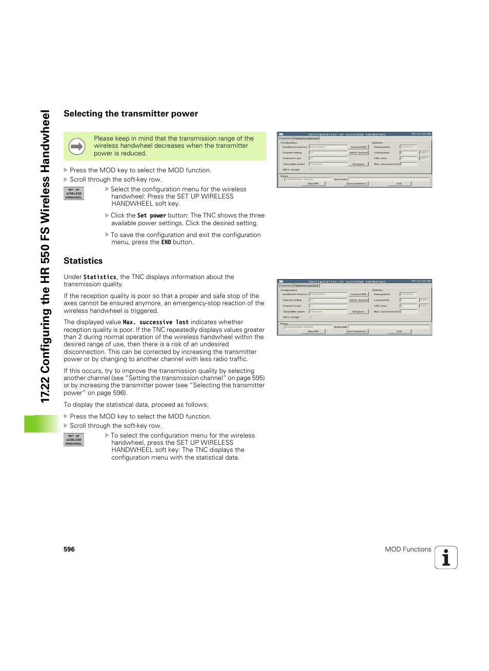 Selecting the transmitter power, Statistics | HEIDENHAIN iTNC 530 (606 42x-02) ISO programming User Manual | Page 596 / 648