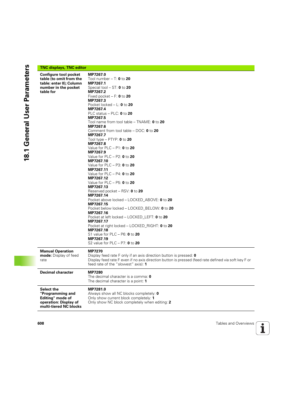 18 .1 gener a l user p a ra met e rs | HEIDENHAIN iTNC 530 (606 42x-02) ISO programming User Manual | Page 608 / 648