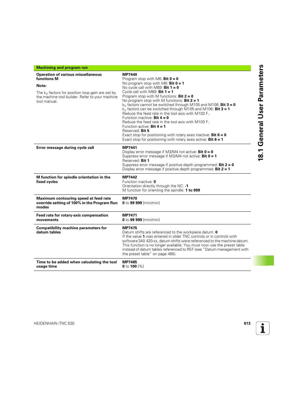 18 .1 gener a l user p a ra met e rs | HEIDENHAIN iTNC 530 (606 42x-02) ISO programming User Manual | Page 613 / 648