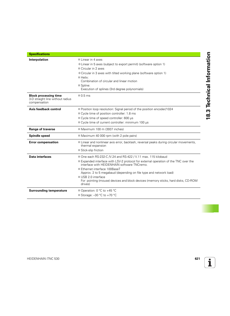 18 .3 t e c hnical inf o rm ation | HEIDENHAIN iTNC 530 (606 42x-02) ISO programming User Manual | Page 621 / 648