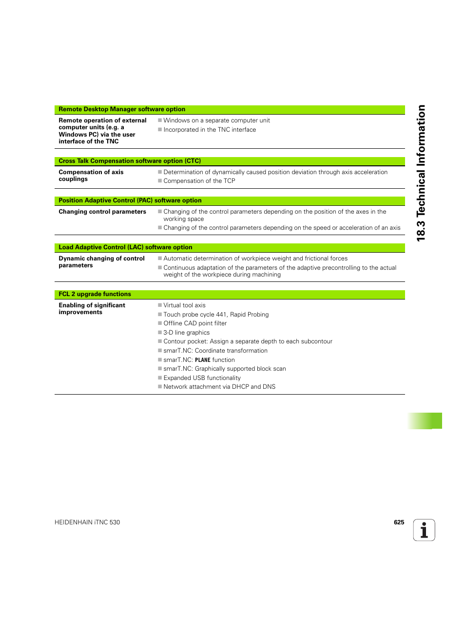 18 .3 t e c hnical inf o rm ation | HEIDENHAIN iTNC 530 (606 42x-02) ISO programming User Manual | Page 625 / 648