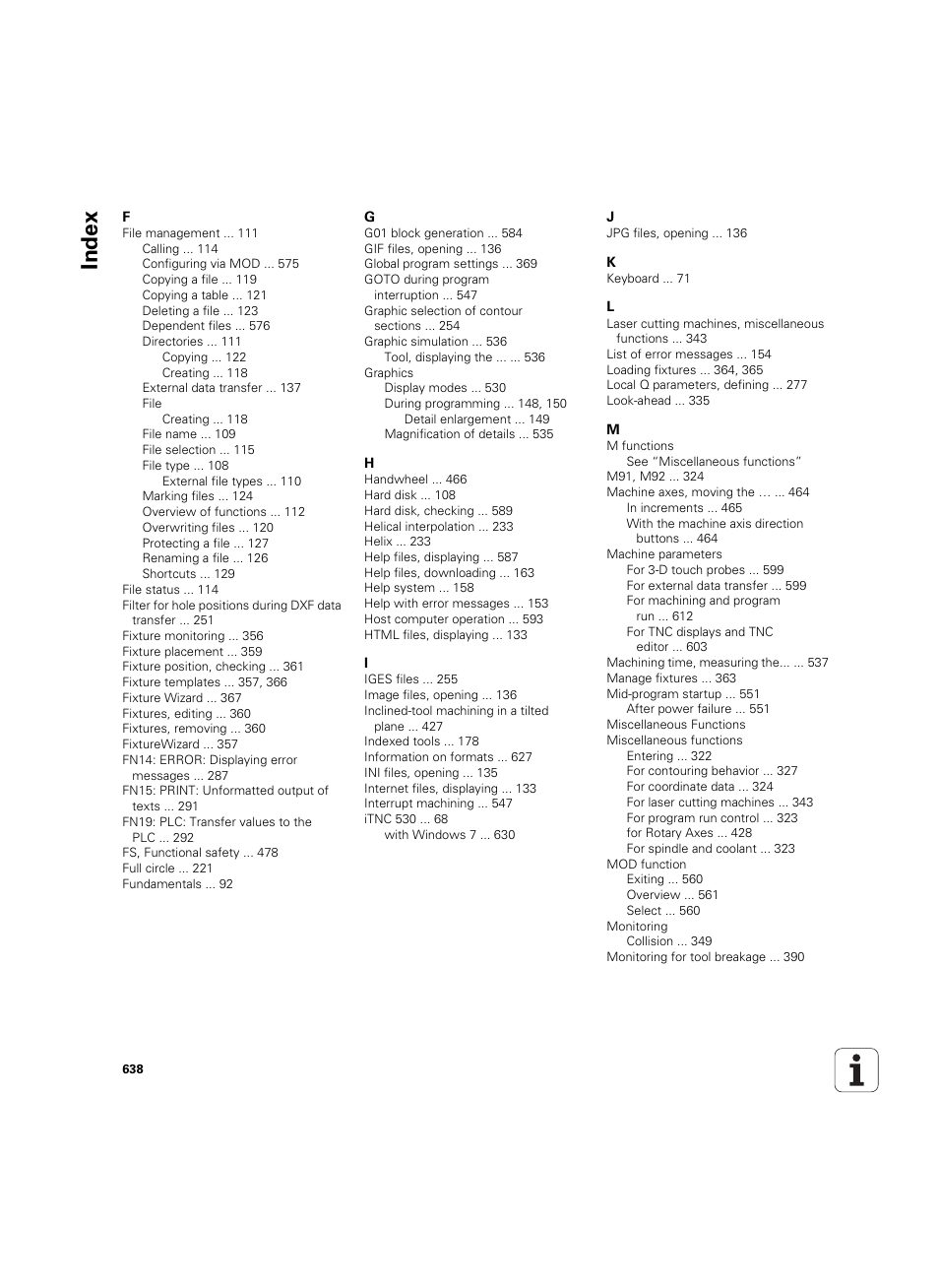 Index | HEIDENHAIN iTNC 530 (606 42x-02) ISO programming User Manual | Page 638 / 648