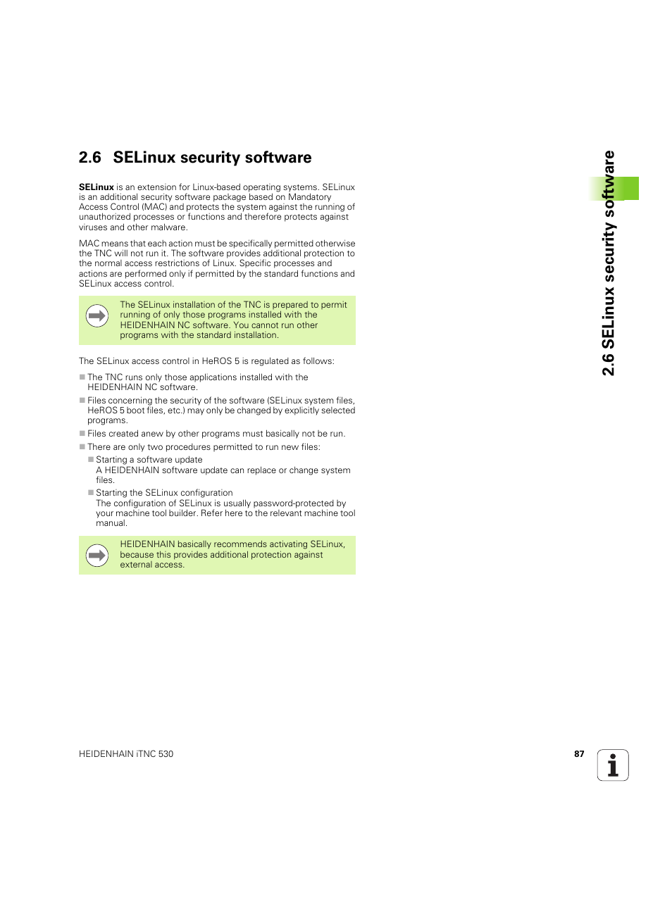 6 selinux security software | HEIDENHAIN iTNC 530 (606 42x-02) ISO programming User Manual | Page 87 / 648