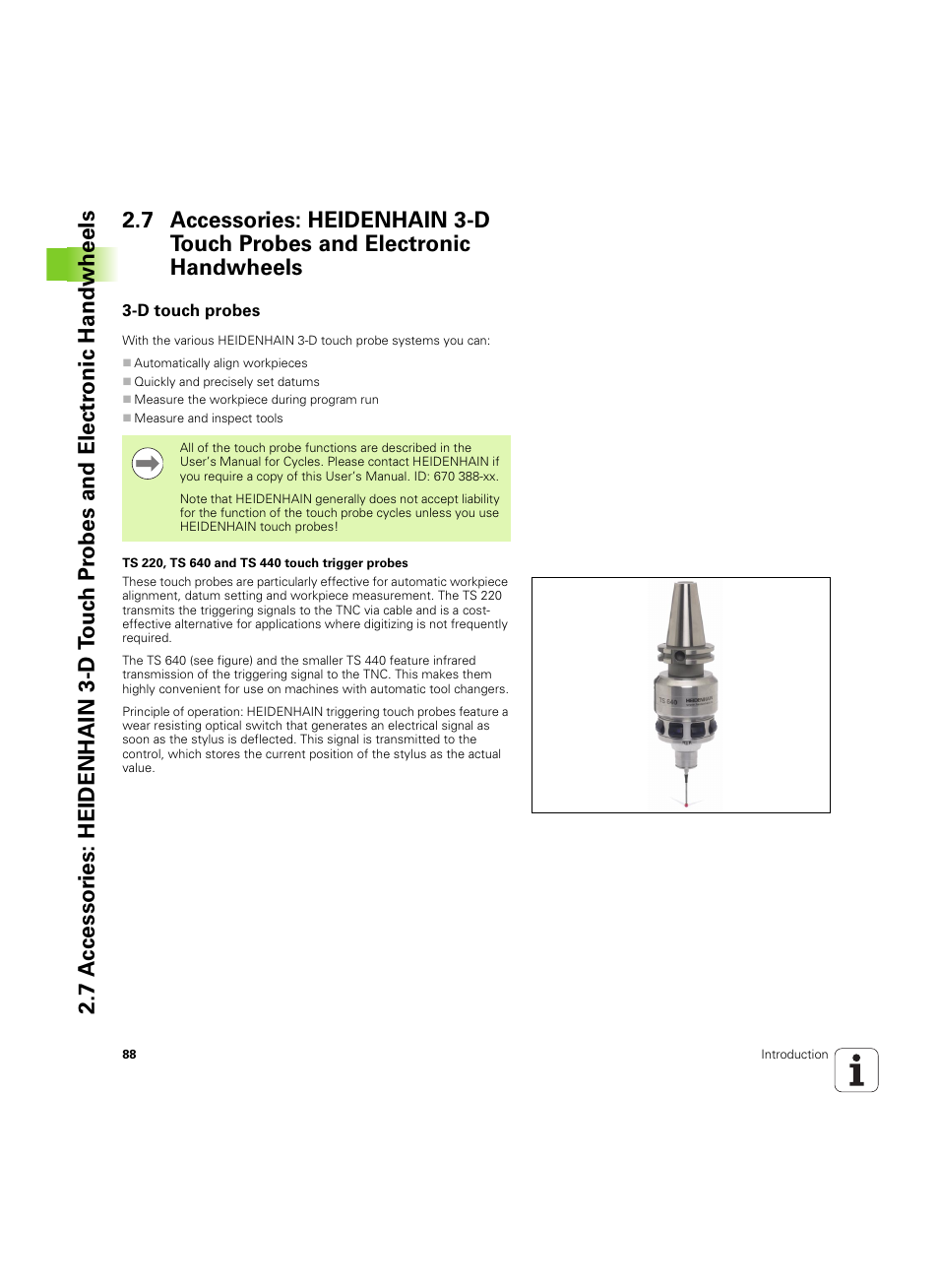 D touch probes | HEIDENHAIN iTNC 530 (606 42x-02) ISO programming User Manual | Page 88 / 648