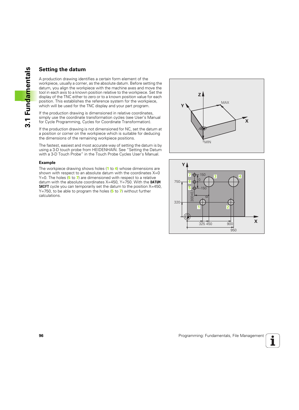 Setting the datum, 1 f undamentals | HEIDENHAIN iTNC 530 (606 42x-02) ISO programming User Manual | Page 96 / 648