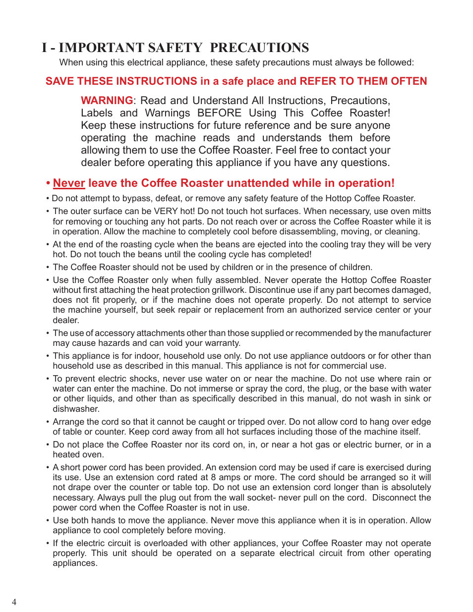 I - important safety precautions | Chang Yue Industrial KN-8828P User Manual | Page 4 / 44
