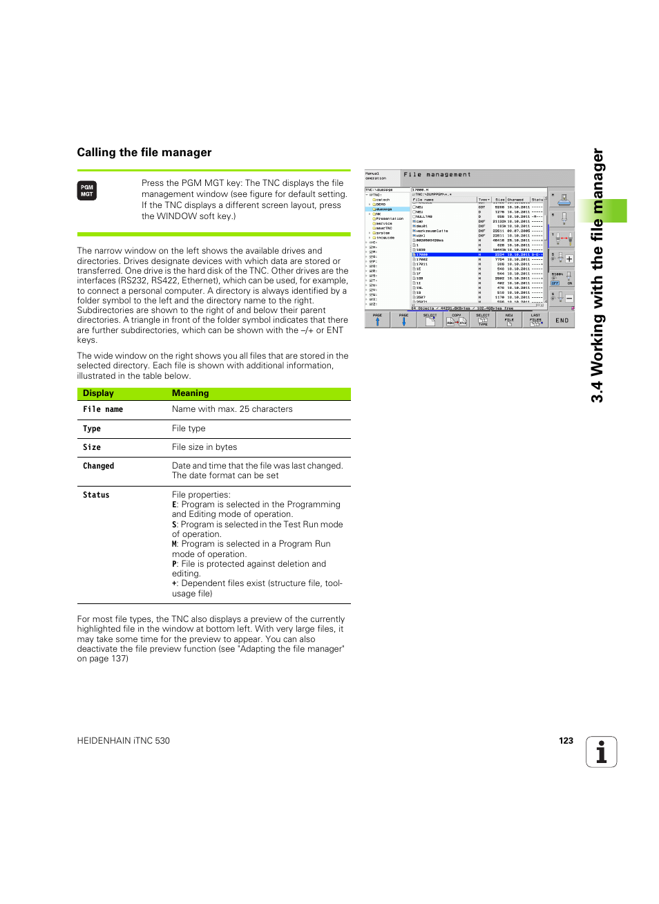 Calling the file manager, 4 w o rk ing with the file manag e r | HEIDENHAIN iTNC 530 (60642x-03) User Manual | Page 123 / 735