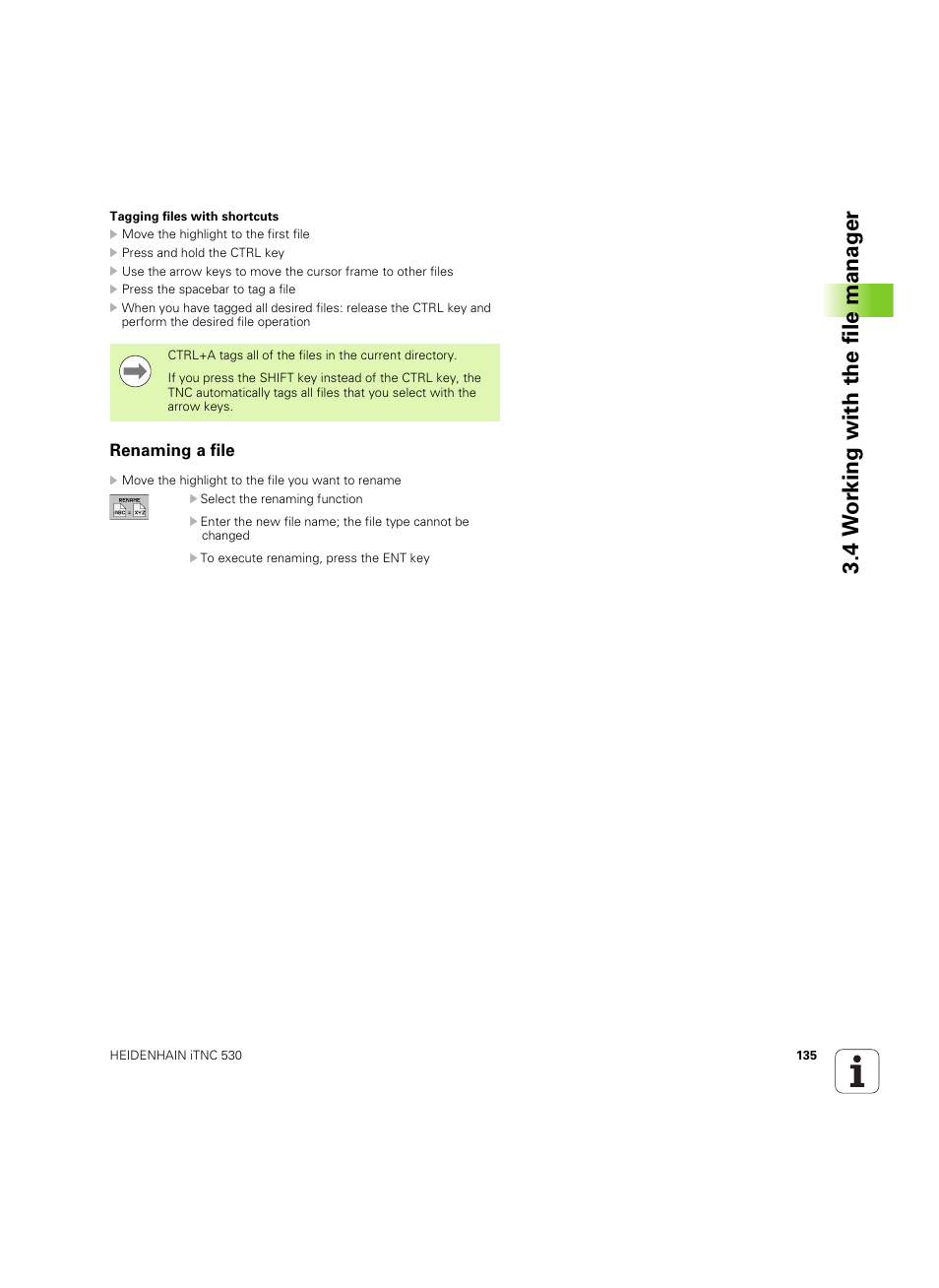 Renaming a file, 4 w o rk ing with the file manag e r | HEIDENHAIN iTNC 530 (60642x-03) User Manual | Page 135 / 735