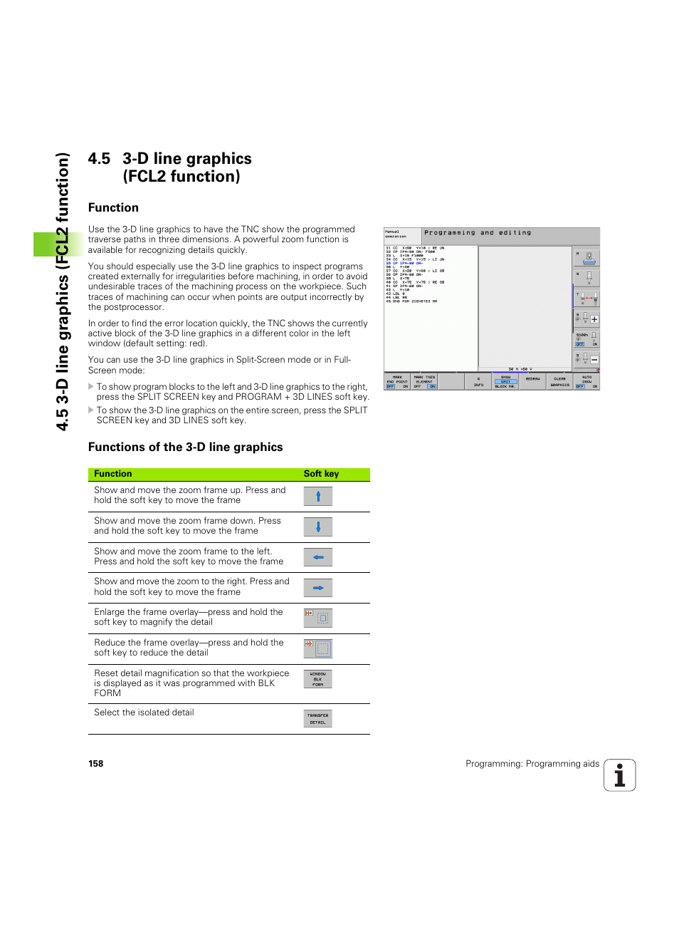 5 3-d line graphics (fcl2 function), Function, Functions of the 3-d line graphics | HEIDENHAIN iTNC 530 (60642x-03) User Manual | Page 158 / 735