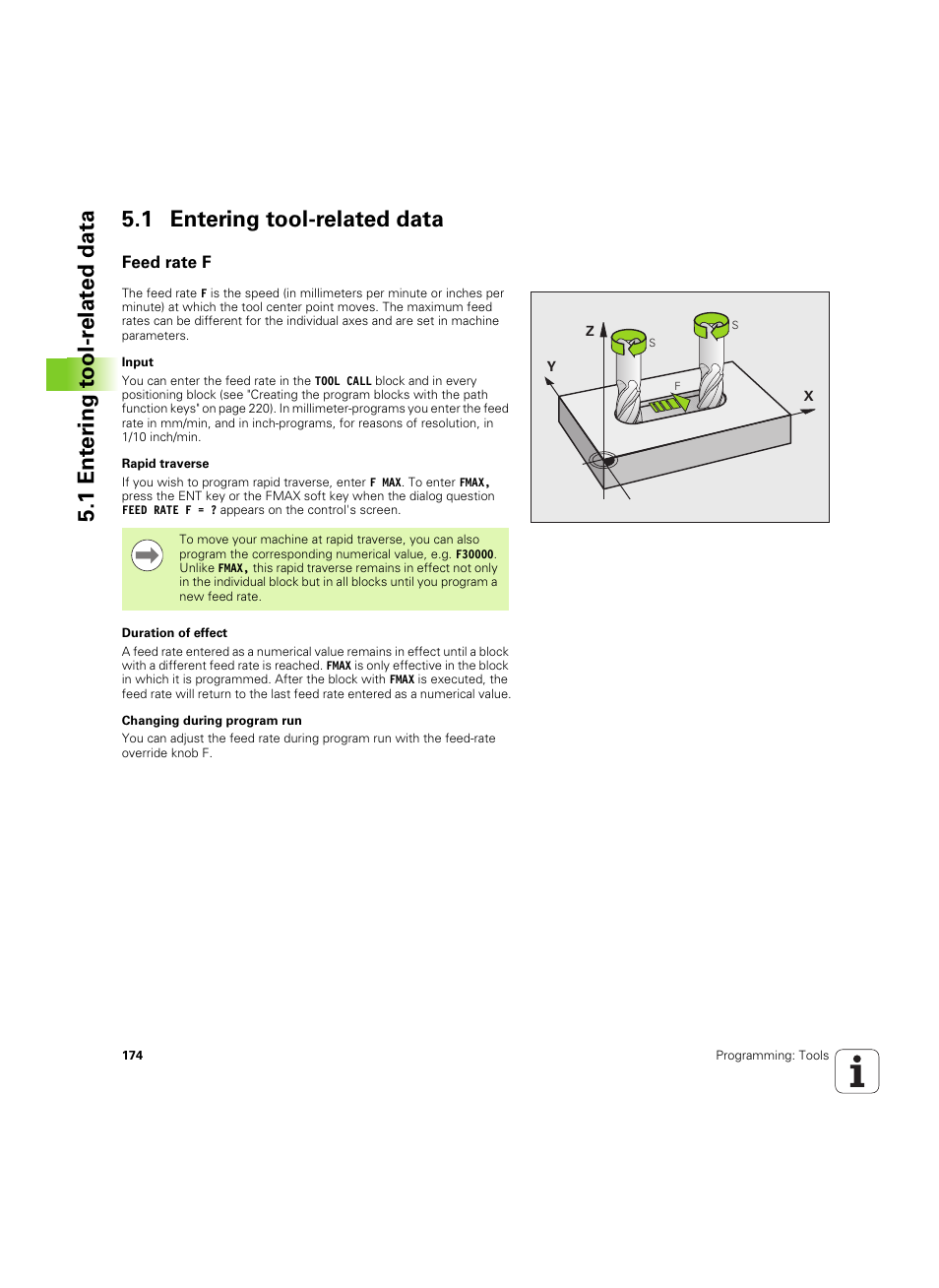 1 entering tool-related data, Feed rate f | HEIDENHAIN iTNC 530 (60642x-03) User Manual | Page 174 / 735