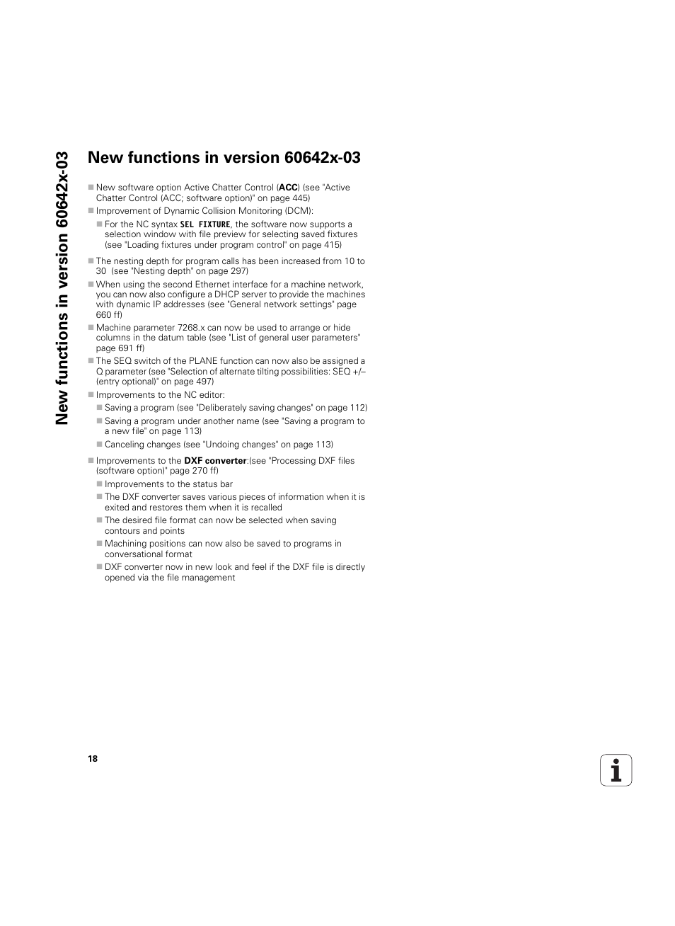 New functions in version 60642x-03 | HEIDENHAIN iTNC 530 (60642x-03) User Manual | Page 18 / 735