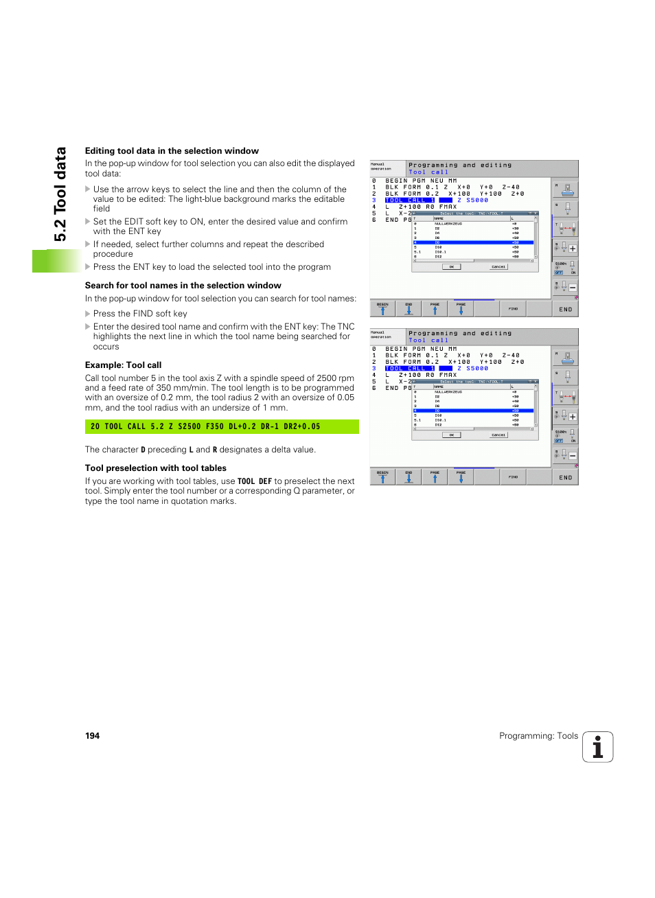 2 t ool data | HEIDENHAIN iTNC 530 (60642x-03) User Manual | Page 194 / 735