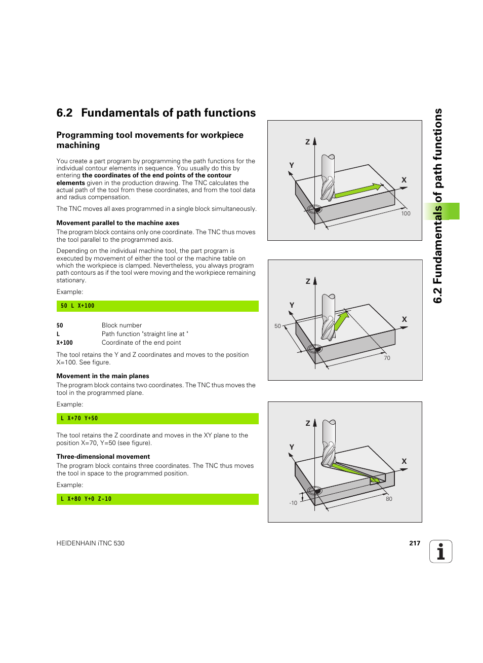 2 fundamentals of path functions, Programming tool movements for workpiece machining | HEIDENHAIN iTNC 530 (60642x-03) User Manual | Page 217 / 735